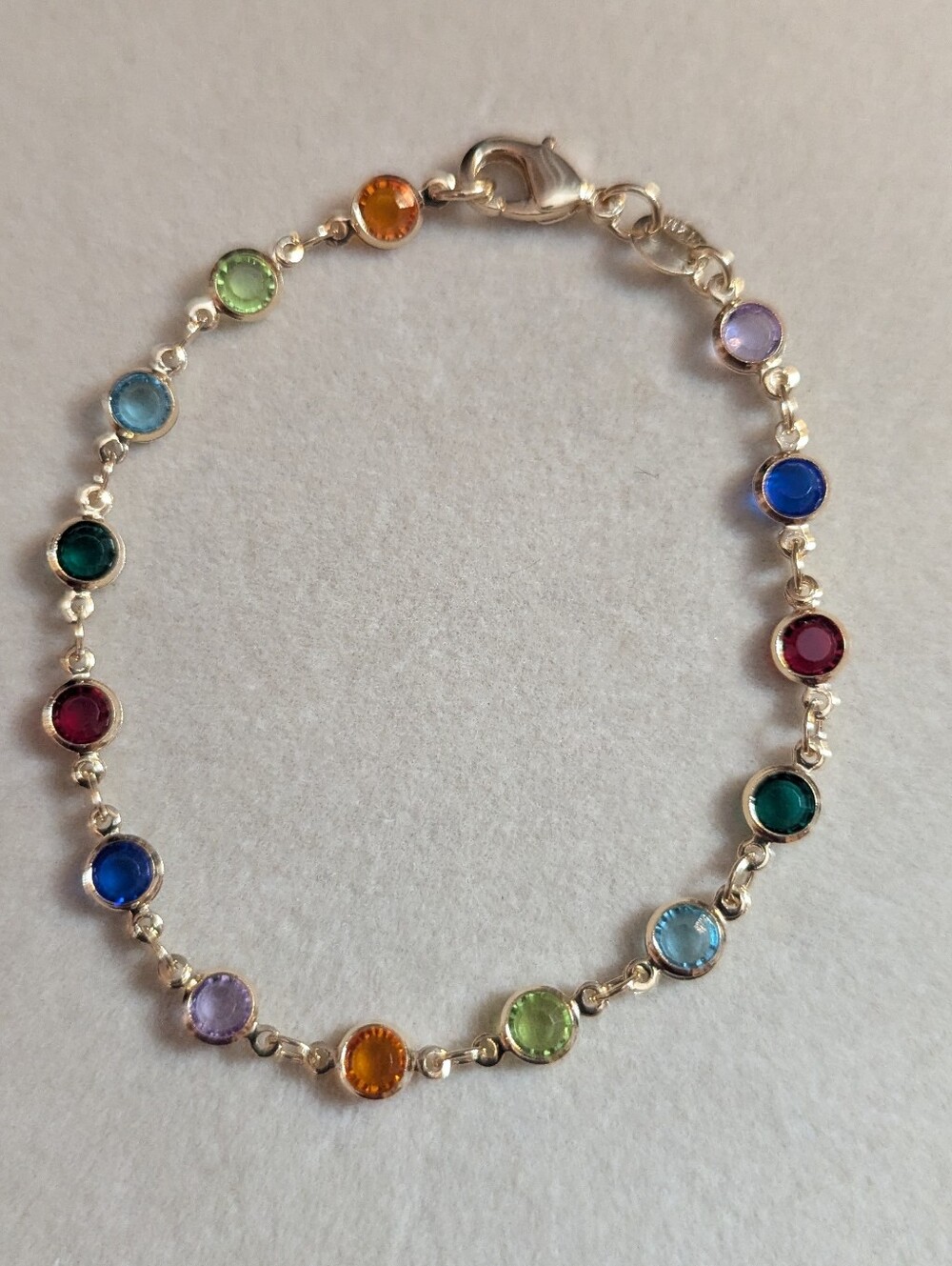 18kt Brazilian Gold Filled  Multi-Color Cz Link 7" Bracelet -W080326-1#2